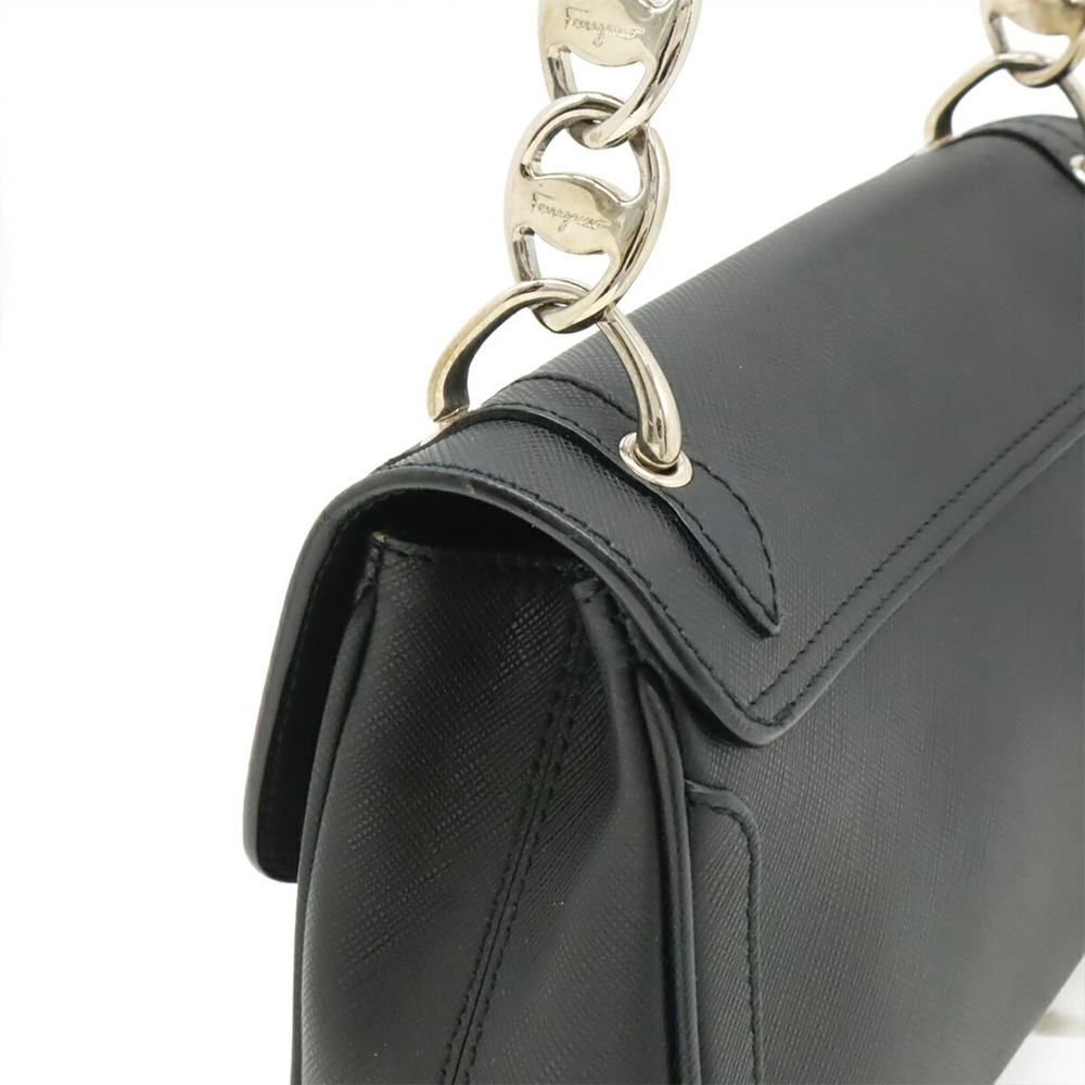Salvatore Ferragamo Gancini Vara Chain Shoulder Handbag, Leather, Black, BW-8462 - Picture 5 of 10